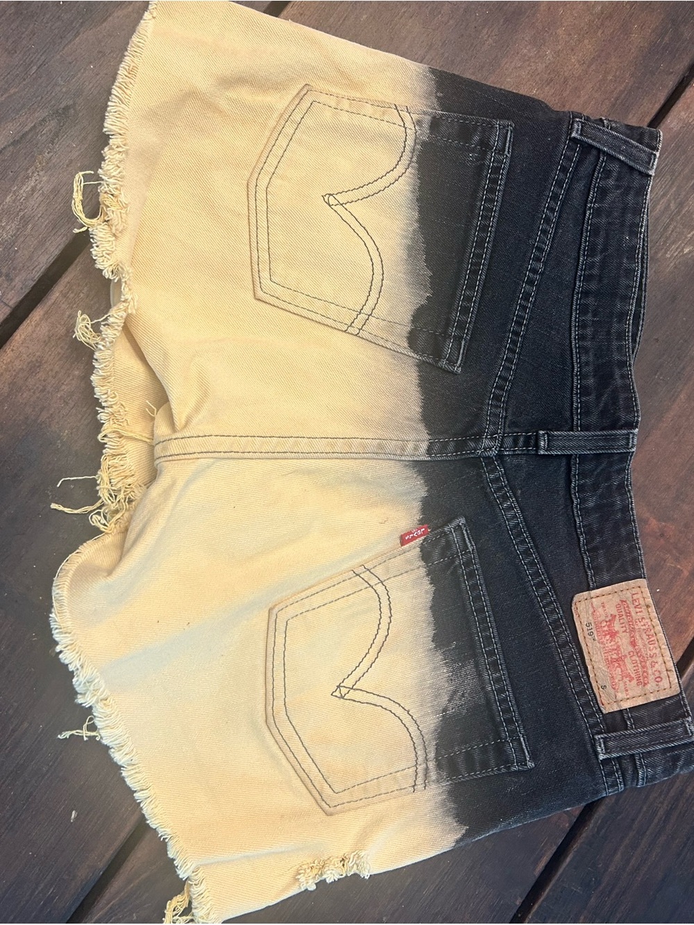 Vintage Upcycled Levi's 519 Black to Tan Ombre Studded Distressed Denim Shorts